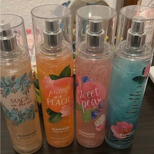 Diamond shimmer bath and body work body sprays.